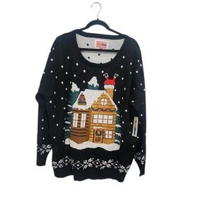 Tipsy Elves light up‎ 3XL Black Cabin Snowflakes Ugly Christmas Sweater Women